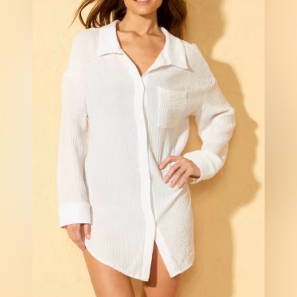 Women’s  Gauze swim Cover up Shirtdress-Small